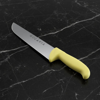 Cuchillo Carnicero 25cm Nogaria Inyectado Amarillo – Acero Mova, Mango Ergonómico – Profesional y Duradero