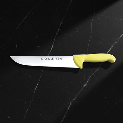 Cuchillo Carnicero 25cm Nogaria Inyectado Amarillo – Acero Mova, Mango Ergonómico – Profesional y Duradero