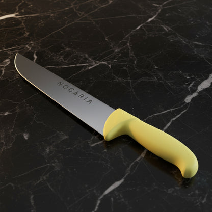 Cuchillo Carnicero 30cm Nogaria Inyectado Amarillo – Acero Mova, Mango Ergonómico – Profesional y Duradero