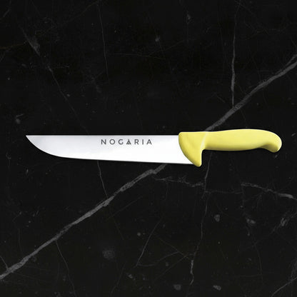 Cuchillo Carnicero 35cm Nogaria Inyectado Amarillo – Acero Mova, Mango Ergonómico – Profesional y Duradero