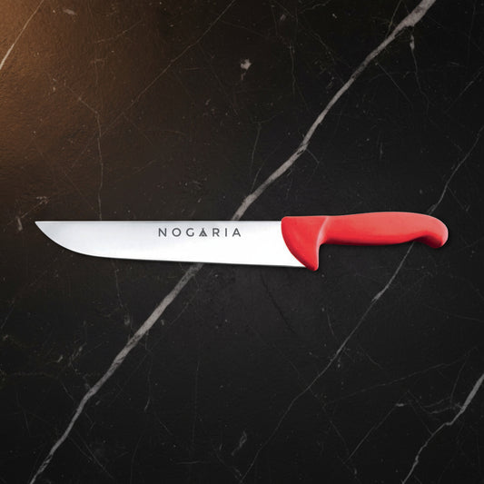Cuchillo Carnicero 20cm Nogaria Inyectado Rojo – Acero Mova, Mango Ergonómico – Profesional y Duradero