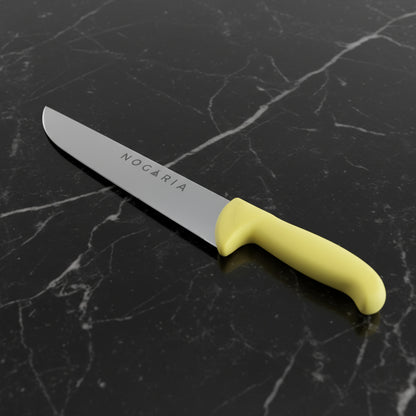 Cuchillo Carnicero 20cm Nogaria Inyectado Amarillo – Acero Mova, Mango Ergonómico – Profesional y Duradero