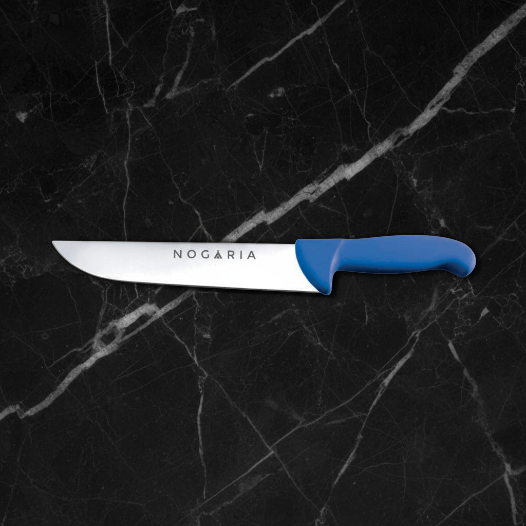 Cuchillo Carnicero 20cm Nogaria Inyectado Azul – Acero Mova, Mango Ergonómico – Profesional y Duradero
