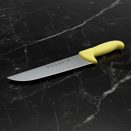 Cuchillo Carnicero 20cm Nogaria Inyectado Amarillo – Acero Mova, Mango Ergonómico – Profesional y Duradero