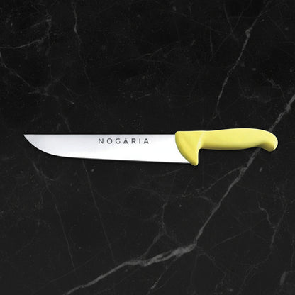 Cuchillo Carnicero 20cm Nogaria Inyectado Amarillo – Acero Mova, Mango Ergonómico – Profesional y Duradero
